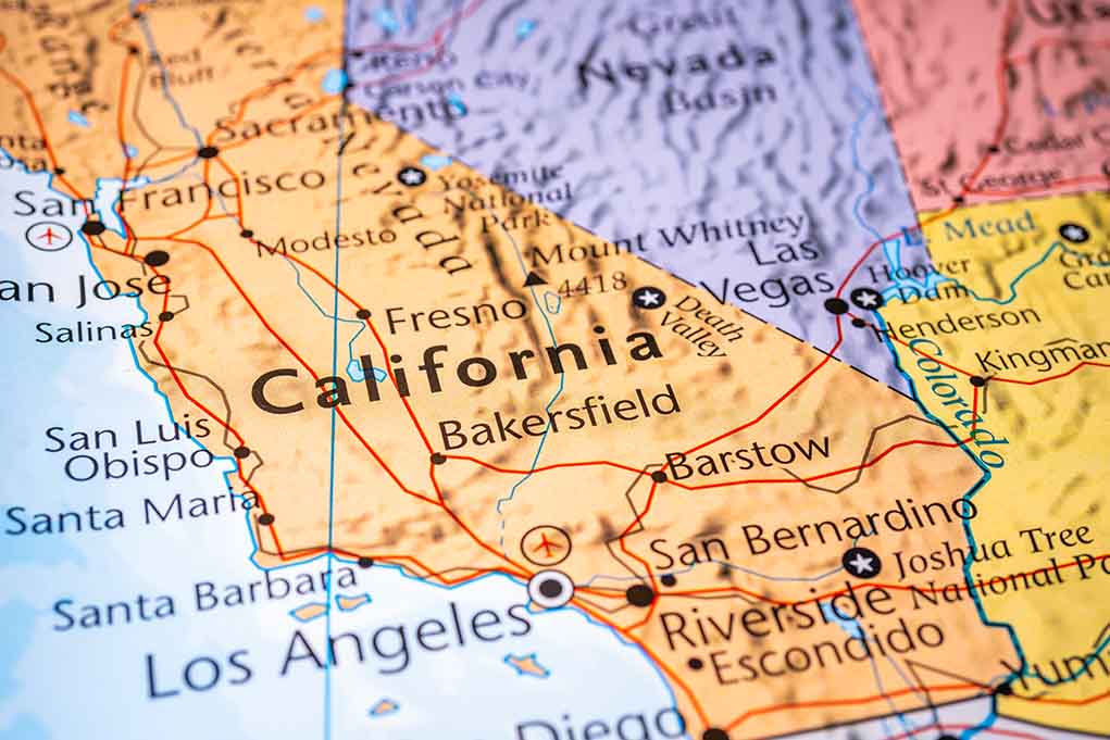Map of California and surrounding states