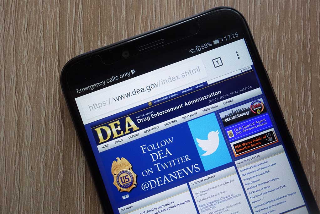 DEA website open on smartphone screen