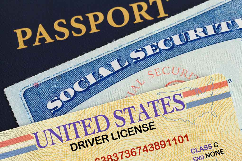Passport social security card and driver's license