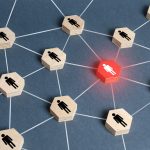 Network of people icons with one highlighted.