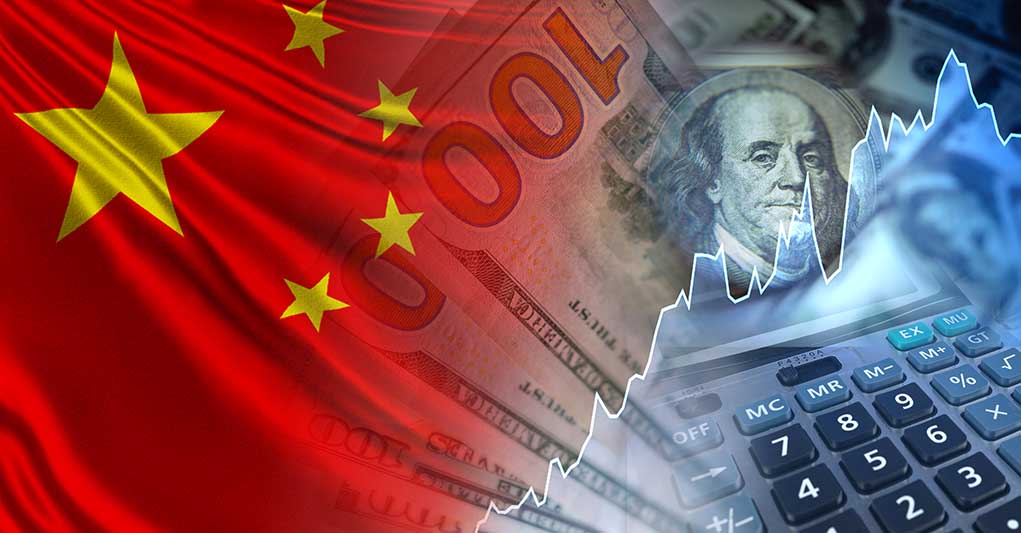 China flag dollars chart calculator and money