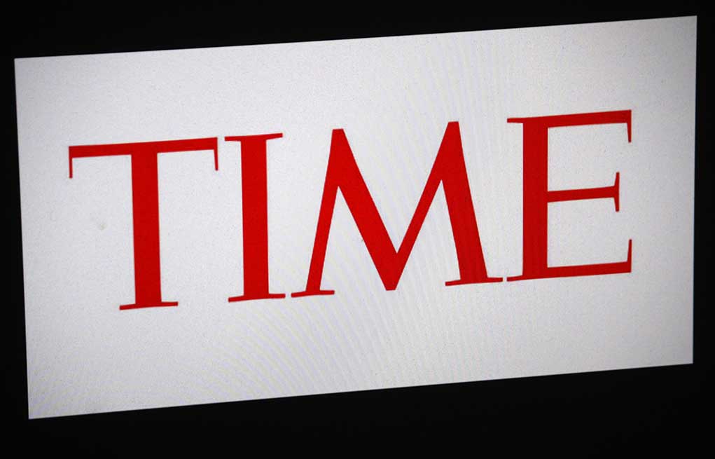 Red letters TIME on white background