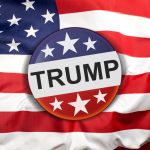 Button with Trump on American flag