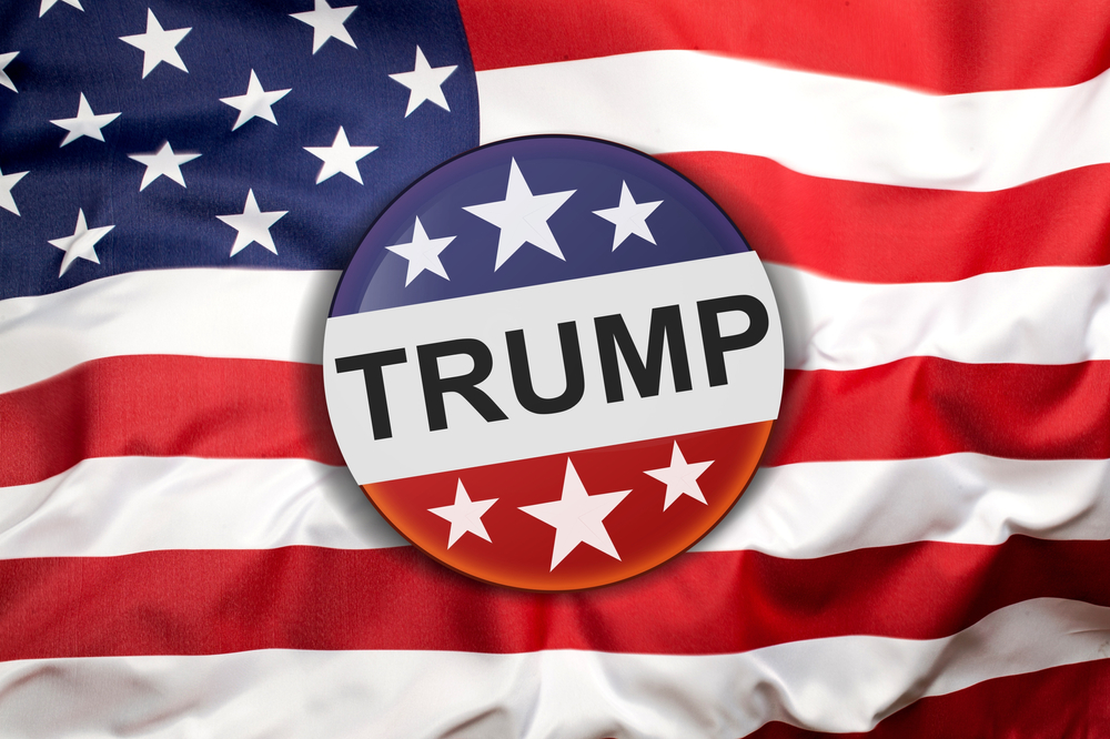 Button with Trump on American flag