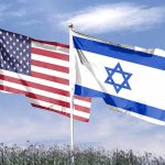 American and Israeli flags waving in the wind.