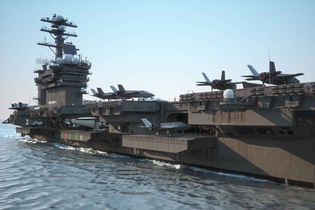 Aircraft carrier deck with jet planes