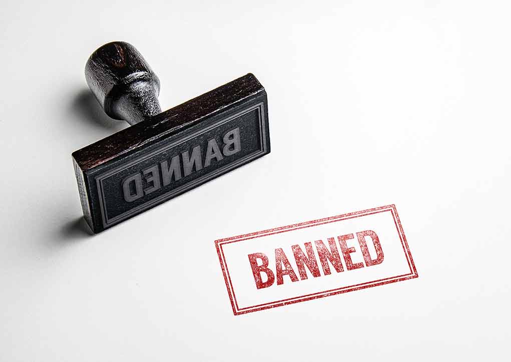 Stamp marked BANNED on white background
