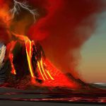 Tokyo Braces: AI Predicts Fuji Chaos A volcano erupting with lava and lightning in the sky