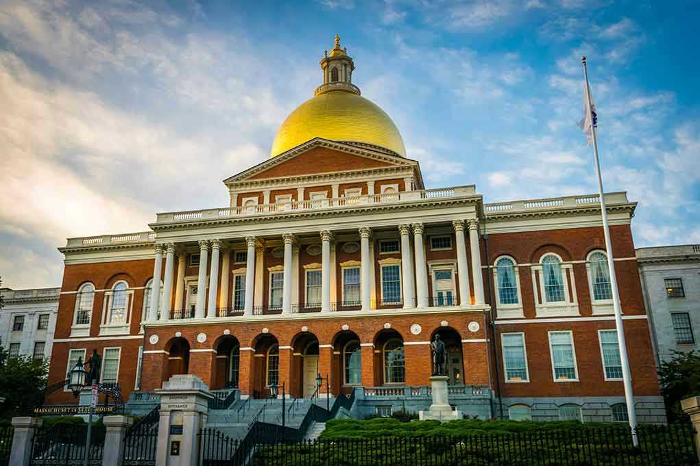 Building with golden dome and columns.