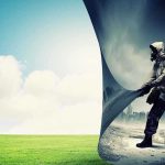 Climate Lawfare EXPOSED — What’s Really Going On A person in a gas mask pulling back a curtain revealing a polluted cityscape