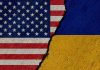 Thanksgiving Ultimatum Shocks Washington Torn United States and Ukraine flags.