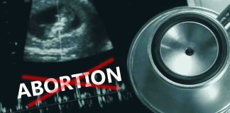 Ultrasound, stethoscope, and ABORTION crossed out in red.