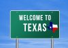 Texas Bans Muslim Group Land Deals Welcome to Texas road sign with a Texas map