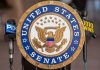 Netanyahu’s DRAMATIC Aid Cut Plan Shocks U.S. United States Senate seal at a podium