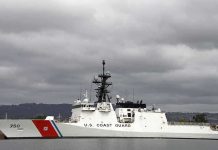 11 Survive Harrowing Ocean Ditch A U.S. Coast Guard ship docked under cloudy skies
