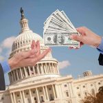 Social Security Time Bomb Targets Defense Hands exchanging cash in front of the Capitol building