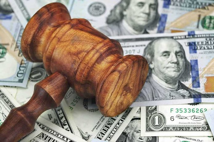 shutterstock_1036691965-1 Wooden judge's gavel on scattered US dollar bills
