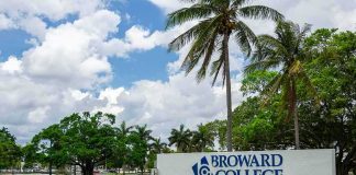 Florida Campuses Off Limits to Illegals – WOW! Broward College campus sign by palm trees and pond