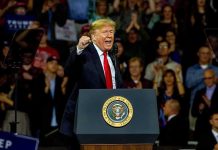 Strong Jobs Report Creates a BIG Problem for Trump Donald Trump speaking at a rally behind a presidential podium