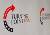 $2 Million Ultimatum Allegedly Hit TPUSA Turning Point USA logo on a backdrop