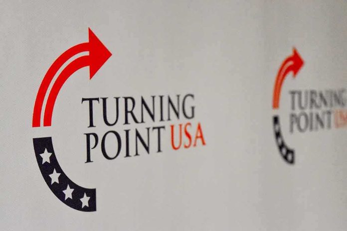 shutterstock_1232509096 Turning Point USA logo on a backdrop