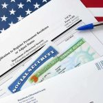 Rubio Deports Laotian Predator–Walz Furious immigration forms with green card and social security card on US flag background