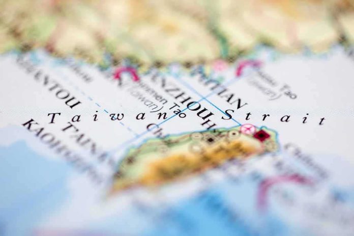 shutterstock_1844392612 Close-up of map showing the Taiwan Strait