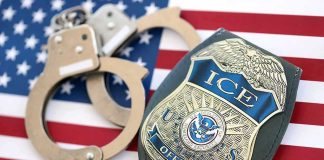 Overnight ICE Order Triggers Revolt Inside Trump’s Base ICE officer badge and handcuffs on an American flag