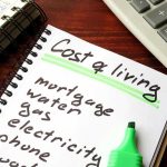 Inflation Spike, Wallets Scream Budget notebook with cost of living list, calculator, and cash