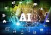 AI Communism: Tech Giants Block Free AI Access AI network diagram over a person using a laptop