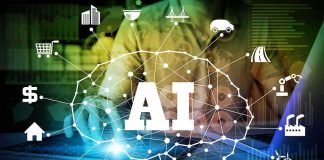 AI Communism: Tech Giants Block Free AI Access AI network diagram over a person using a laptop