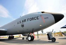 U.S. Air Force tanker aircraft on display at an airfield