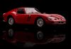 Red classic sports car on black background with reflection