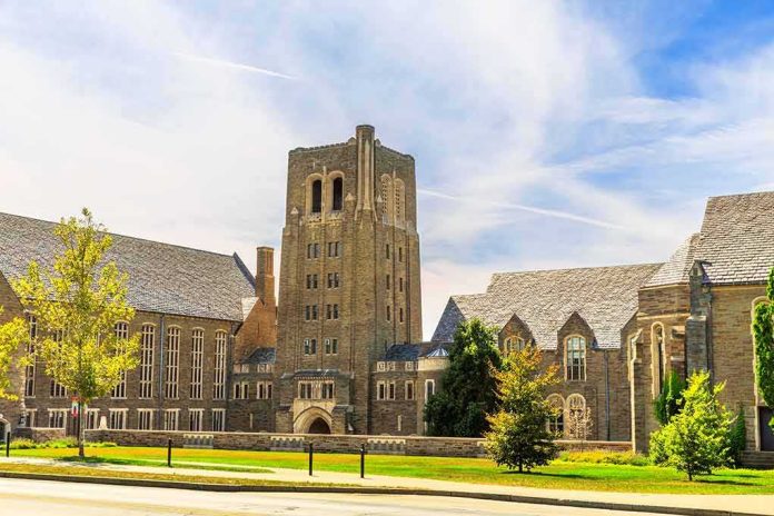 shutterstock_1040994880 Gothic-style university building with central stone tower