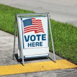 Chicago’s Tax-Hiking Mayor INVADES Florida Race A-frame sidewalk sign with American flag and vote message
