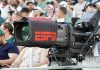 Broadcast television camera at a sports event