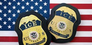 Family Sues Over DEADLY ICE Shooting ICE badges on an American flag background