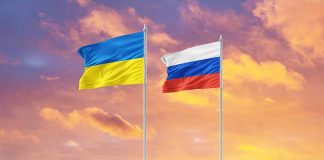 Ukrainian and Russian flags