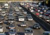 Heavy traffic on a multi-lane highway.