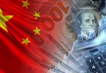 China flag dollars chart calculator and money