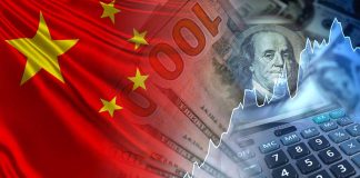 China flag dollars chart calculator and money