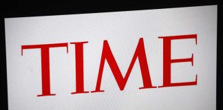 Red letters TIME on white background