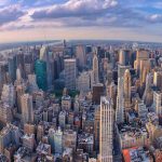 Aerial view of a bustling city skyline