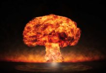 Mushroom cloud from a massive fiery explosion