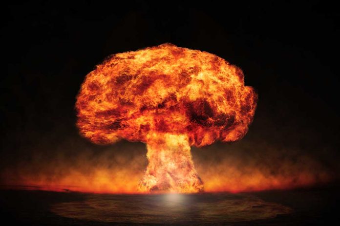 Mushroom cloud from a massive fiery explosion