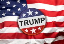 Button with Trump on American flag