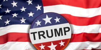 Button with Trump on American flag