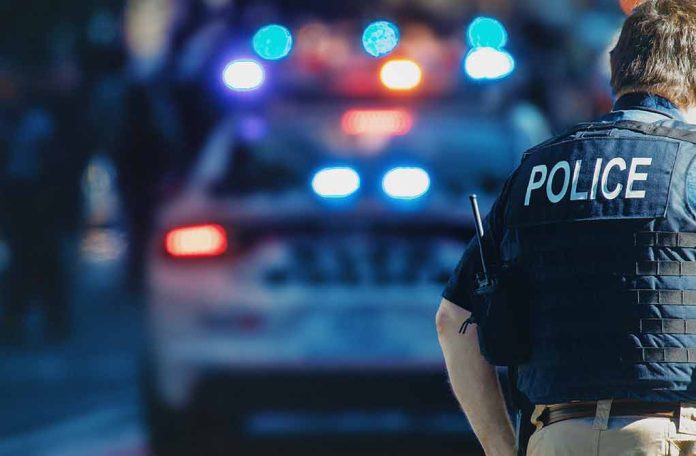 1543591088 featured image Police officer with patrol car and flashing lights