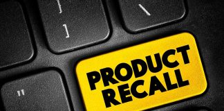 Black keyboard with Product Recall yellow key