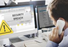 Security breach alert displayed on computer monitor